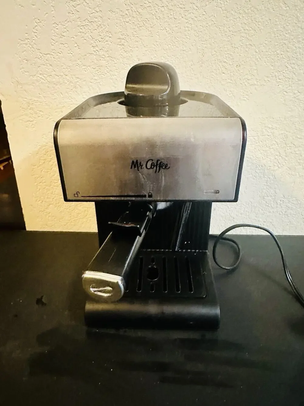 Mr. Coffee Espresso Machine for Ground Coffee, Black/Silver, Removable Drip Tray